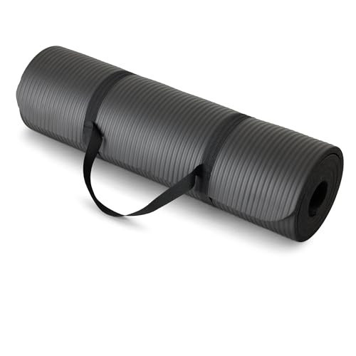 Amazon Basics 1/2 Inch Extra Thick Exercise Yoga Mat with Carrying Strap for Home Workouts and Fitness, 74" x 24", Black | Amazon (US)