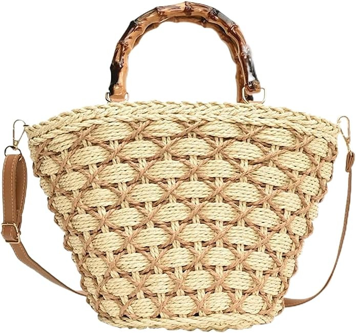 Raffia Tote Bags for Women Straw Crossbody Woven Beach Bag Handbag Clutch Purses Summer Vacation | Amazon (US)