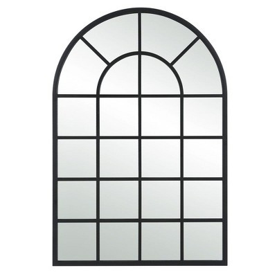 Arched Windowpane Wall Mirror – 44" H Iron & MDF Matte Black Framed Mirror with Window Grid Design by One Pixie Street | Target