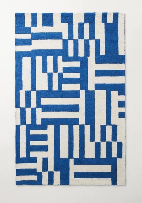 Hand Tufted Rugs White & Blue Area Carpet All-Over Modern Area Rugs Handmade Woolen Modern Carpet... | Amazon (US)