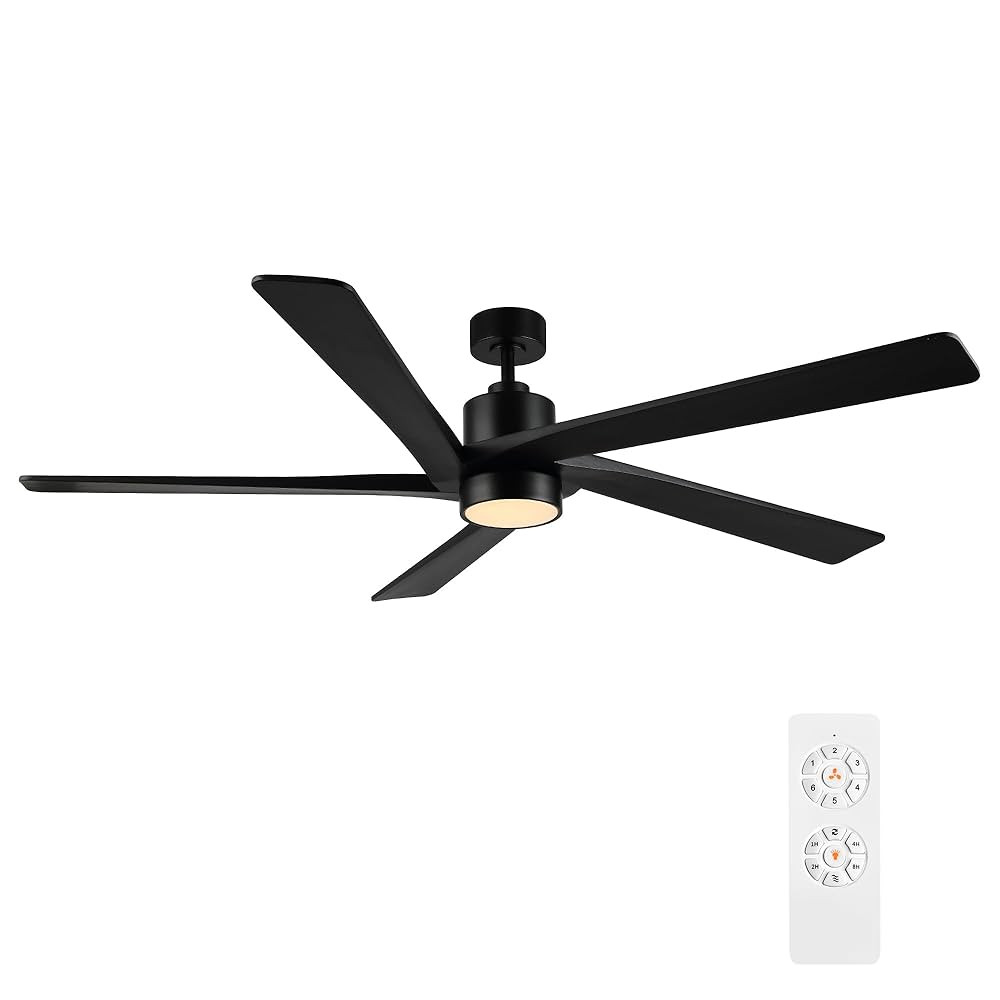 WINGBO 54" DC Ceiling Fan with Lights, 5 Carved Solid Wood Blades, 6-Speed Reversible DC Motor, M... | Amazon (US)