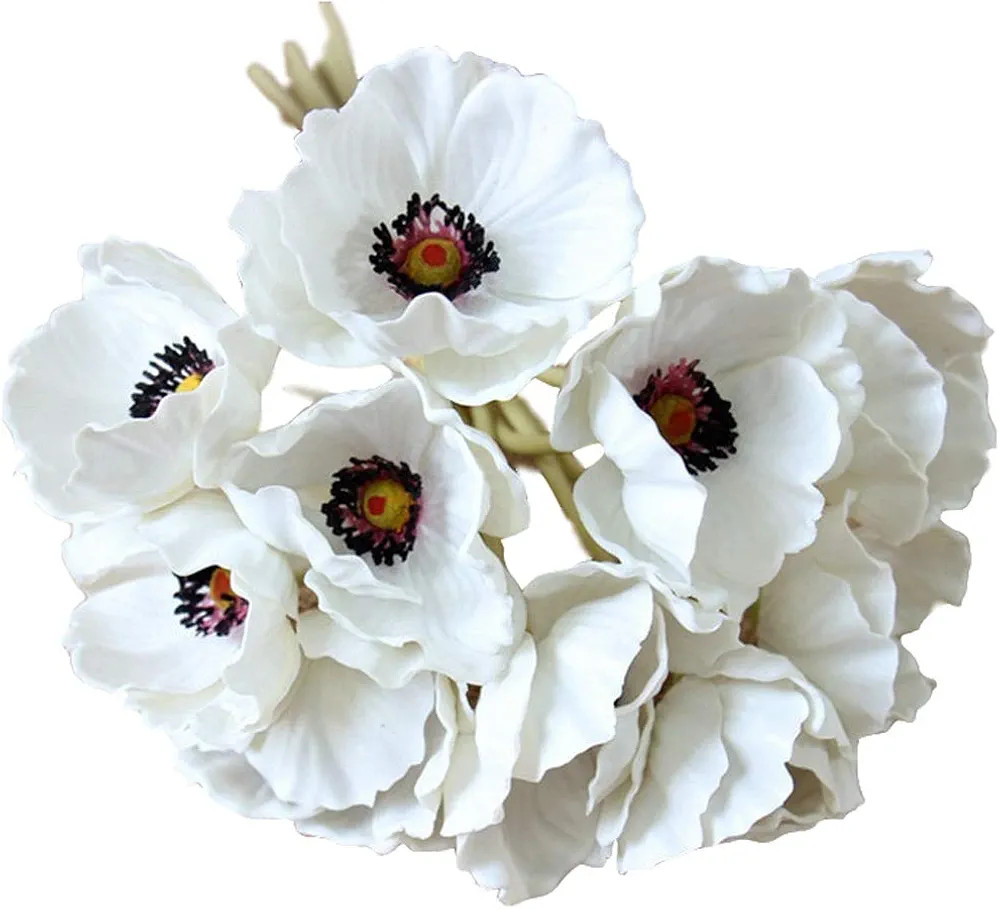 10 Stems Artificial Poppies Real Touch PU Fake Latex Flowers for Wedding Holiday Bridal Bouquet H... | Amazon (US)