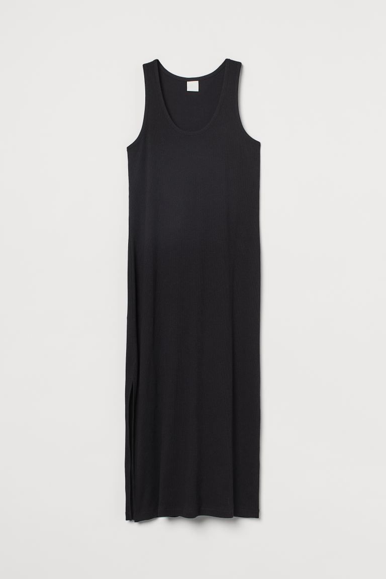 Relaxed-fit, sleeveless dress in soft, ribbed cotton jersey. Low cut neckline. Unlined. | H&M (US + CA)
