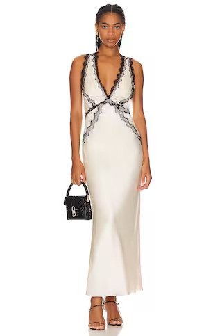 Shona Joy Camille Lace Cross Back Midi Dress in Cream & Black from Revolve.com | Revolve Clothing (Global)