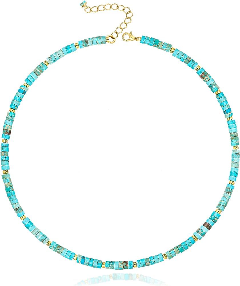 Heishi Style Gemstone Beaded Choker Necklace for Women Girls, Summer Must-have Jewelry, Surfer Be... | Amazon (US)