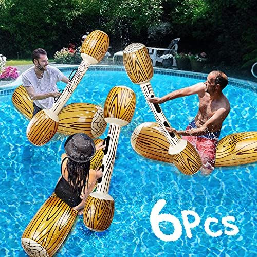 TURNMEON 6 Pcs Battle Log Rafts Inflatable Pool Games Floating Row Toys for 3 Players Adults Kids... | Amazon (US)