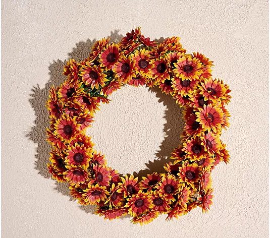 Wicker Park Golden Sunflower Wreath - QVC.com | QVC