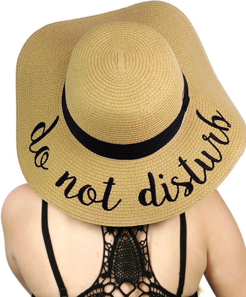 C.C Women's Paper Weaved Crushable Beach Embroidered Quote Floppy Brim Sun Hat | Amazon (US)