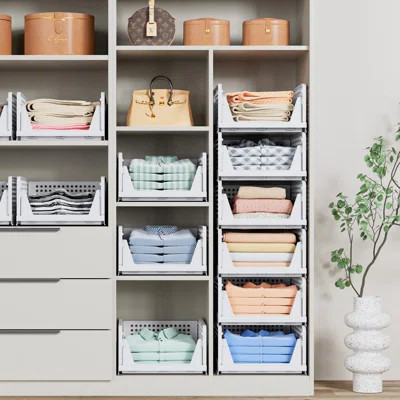 5 Pack Stackable Closet Storage Basket - Stackable Storage Bins, Multifunctional & Foldable Closet Organizer Waterproof, Wardrobe Cupboard Space-Savin | Wayfair North America