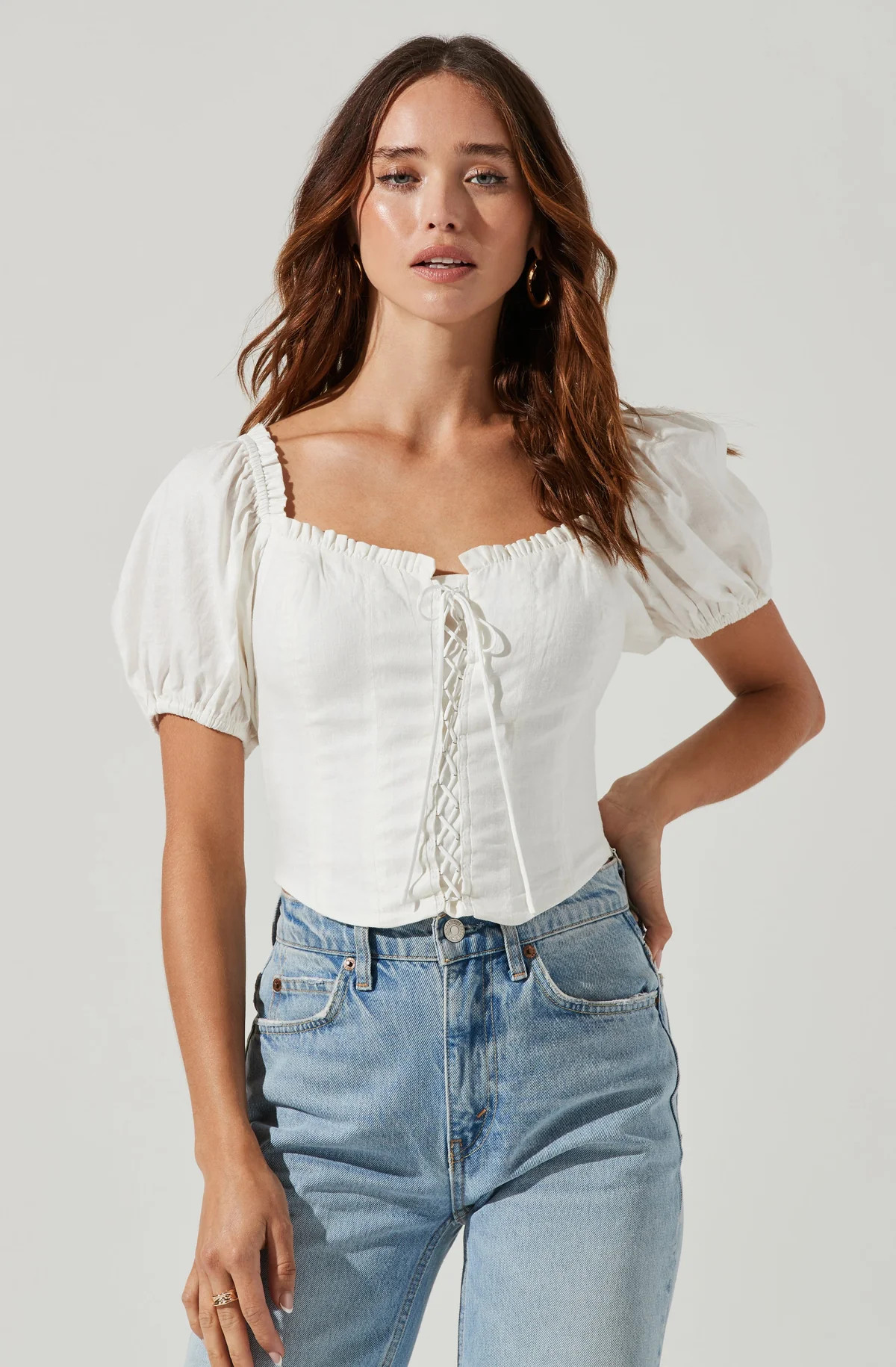 Lace Up Puff Sleeve Top | ASTR The Label (US)