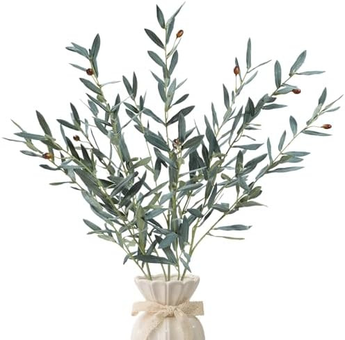35inch Artificial Olive Branches for Vases,3pcs Bendable Faux Olive Branches with Fruits,Greenery... | Amazon (US)