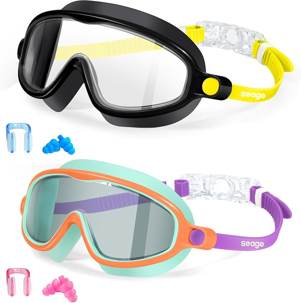Seago Swim Goggles 2 Pack Anti-Fog Anti-UV Wide View Swimming Goggles for Kids 3-14 | Amazon (US)