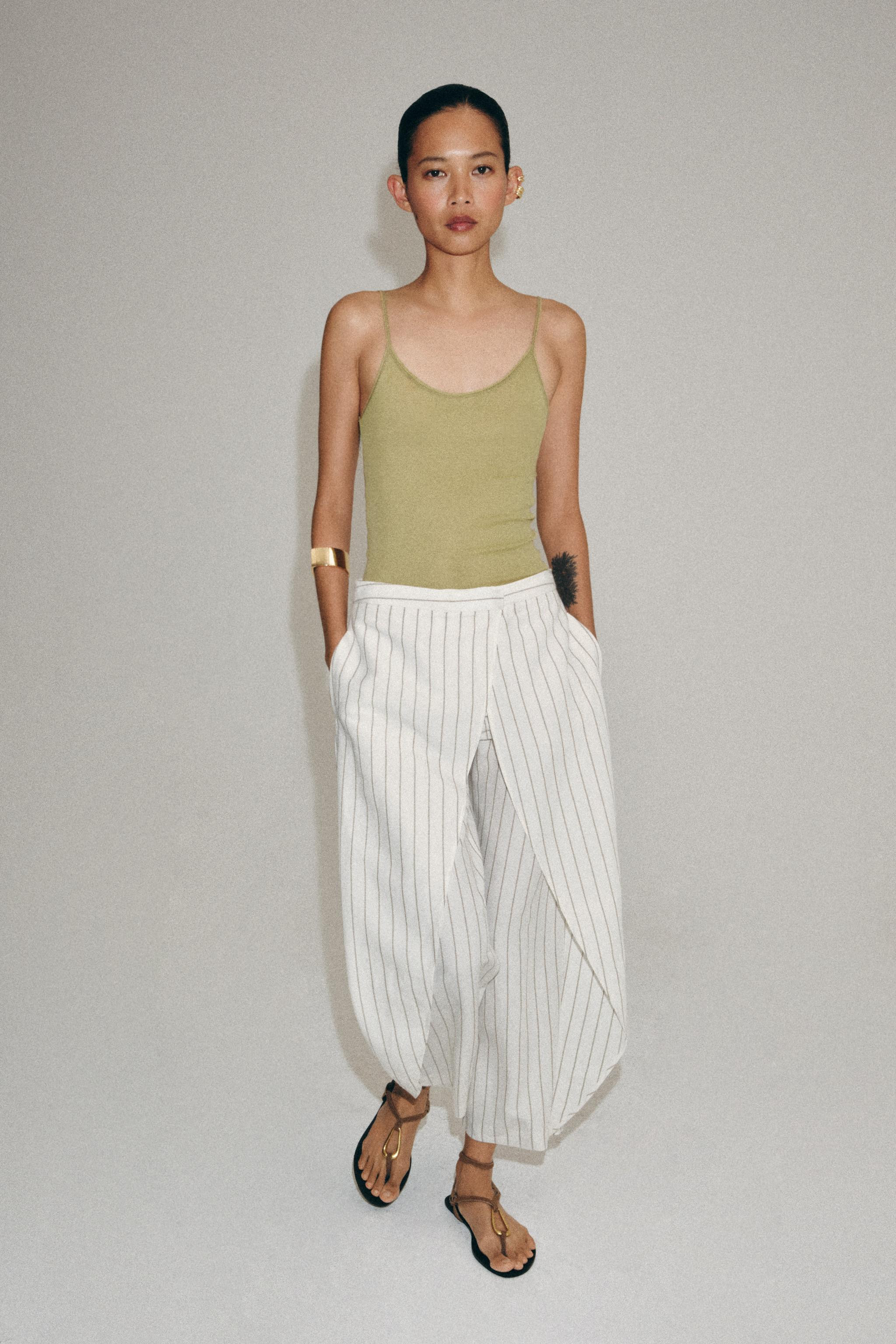 ZW COLLECTION STRIPED LINEN BLEND PAREO TROUSERS | Zara UK
