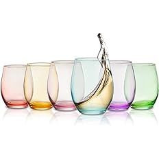 Colored Wine Glass Set, Large 12 oz Glasses Set of 6, Unique Italian Style Tall Stemless for Whit... | Amazon (US)
