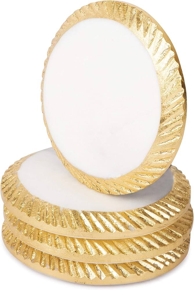 Bezrat Marble Coasters for Drinks - Set of 4 - Round - Modern Gold Edge Stone Coaster - Tabletop ... | Amazon (US)