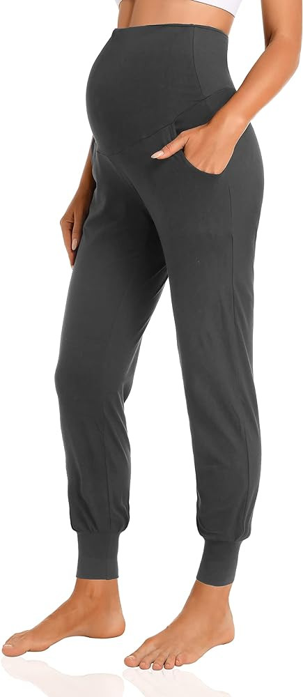 V VOCNI Women's Maternity Pants Maternity Activewear Jogger Track Cuff Sweatpants Over The Belly ... | Amazon (US)