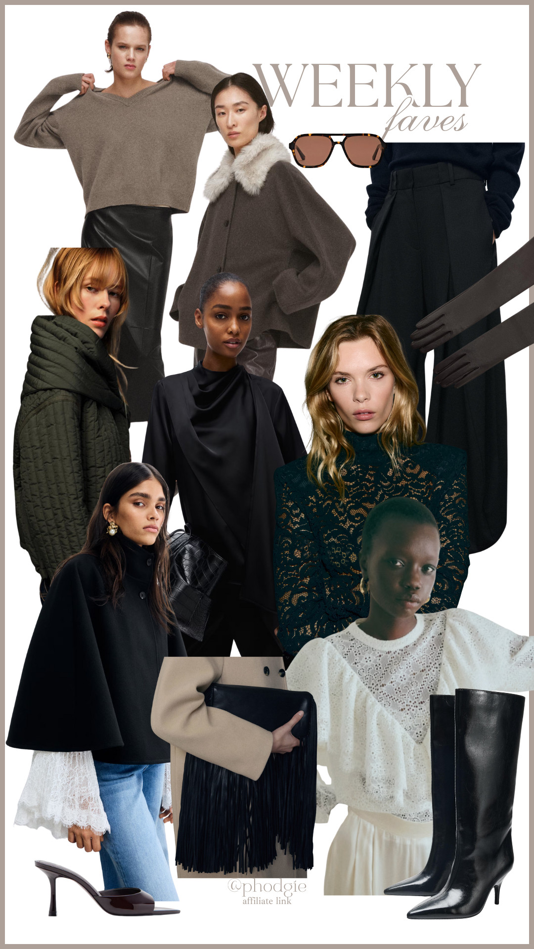 Leather Gloves, Quilted Jacket, Heeled Sandals, Knee-High Boots, Sunglasses, Blouse, Cape Coat, Satin Blouse, Wide-Leg Trousers, Fringed Handbag, Faux-Fur Coat, Leather Skirt,
Zara UK, Mango, Massimo Dutti, Sézane, H&M 

 #LTKuk #LTKwinter #LTKfestive