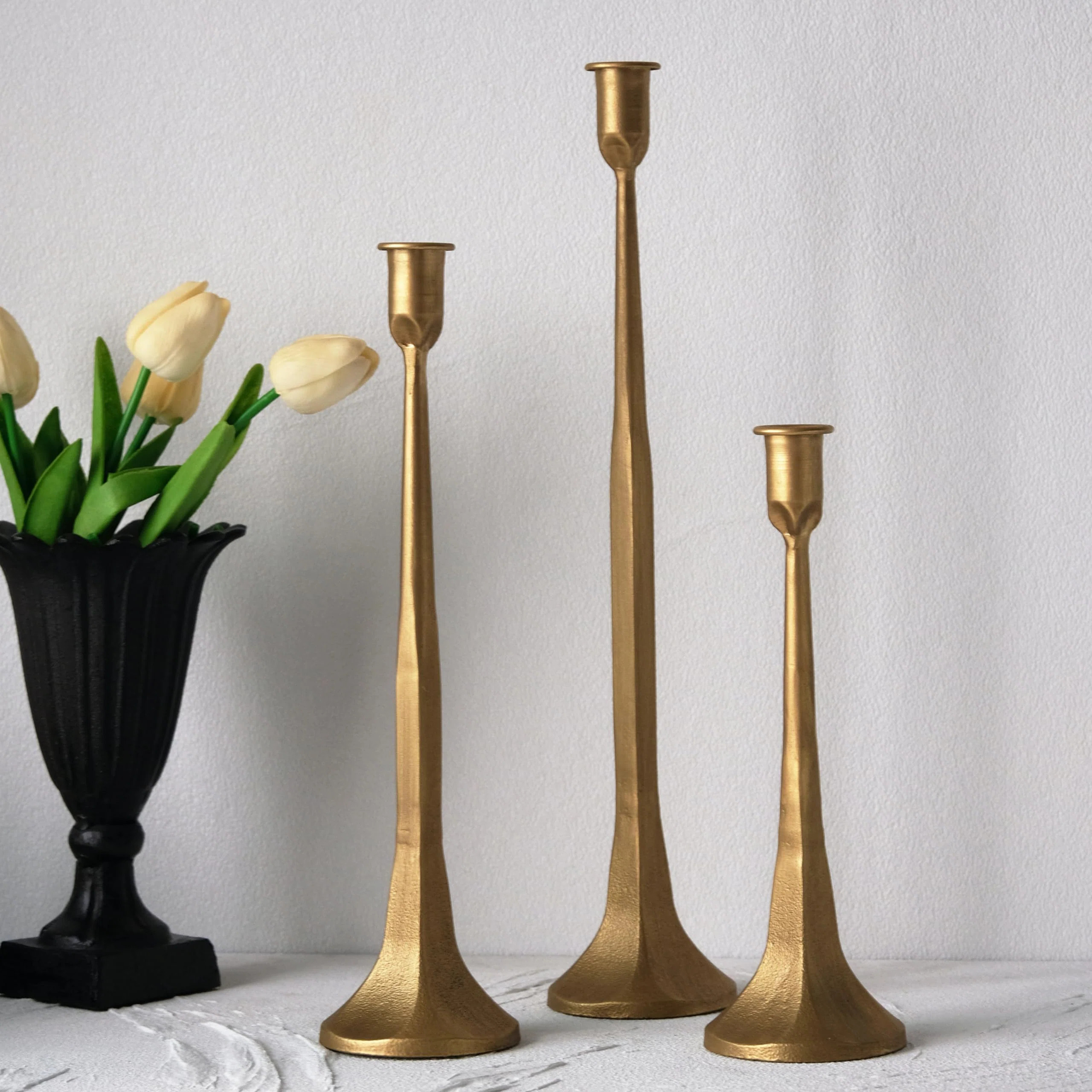 Iron Taper Candle Holders Set Of 3, Gold Candlestick Decorative Candle Holders, Taper Candle Hold... | Wayfair North America