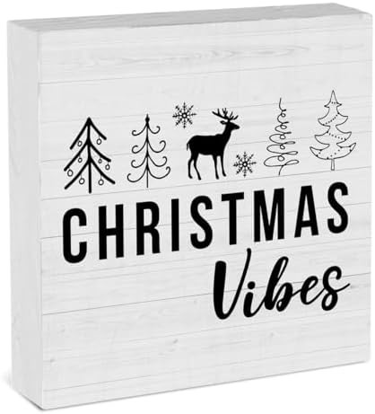 Christmas Decorations for Home Christmas Vibes Sign Xmas Decor for Living Room Merry Xmas Decorat... | Amazon (US)