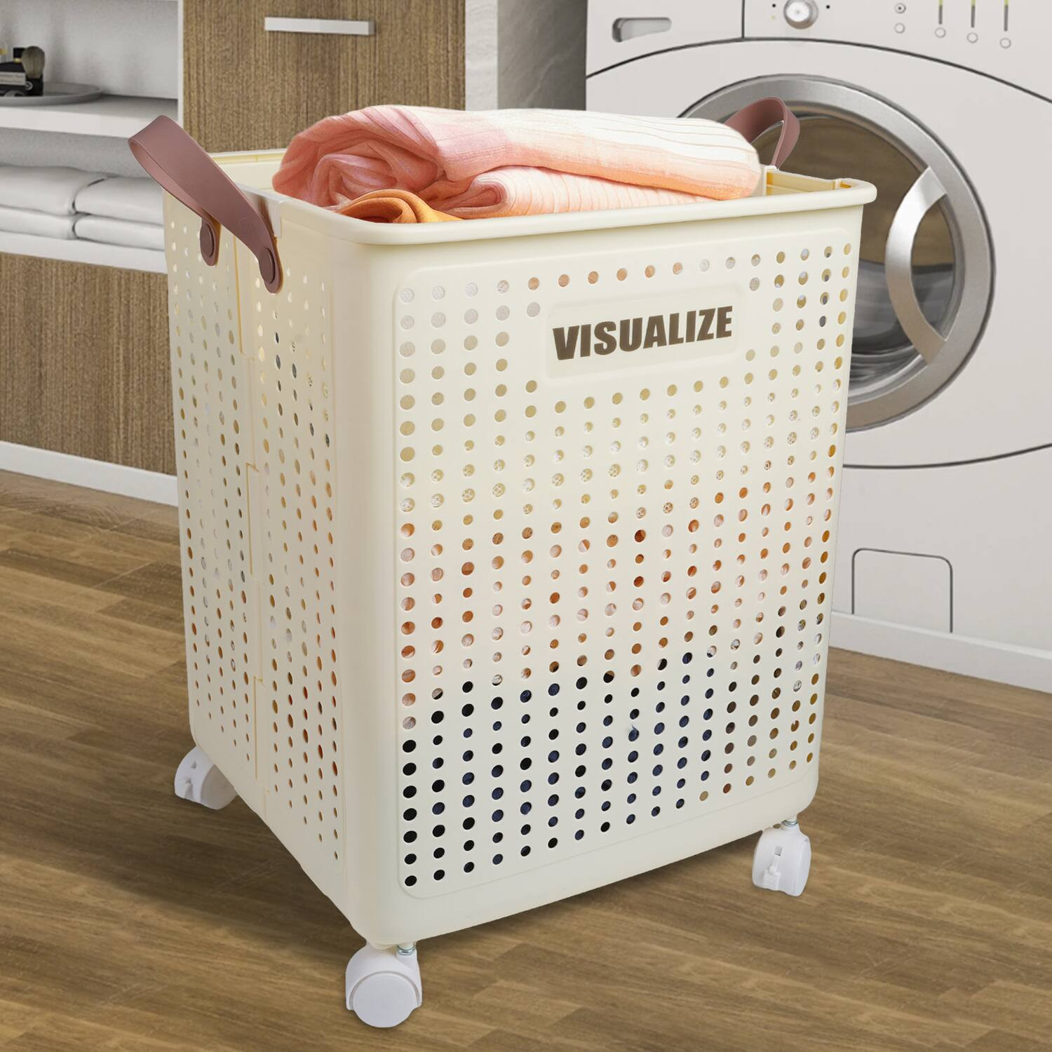 KOOMADE - Multifunctional Folding Laundry Basket with Wheels Clothes Storage Basket Large Capacity Laundry Basket Portable - Off-white | Best Buy U.S.