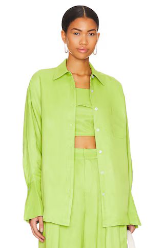 L'Academie Genova Button Down Top in Green from Revolve.com | Revolve Clothing (Global)