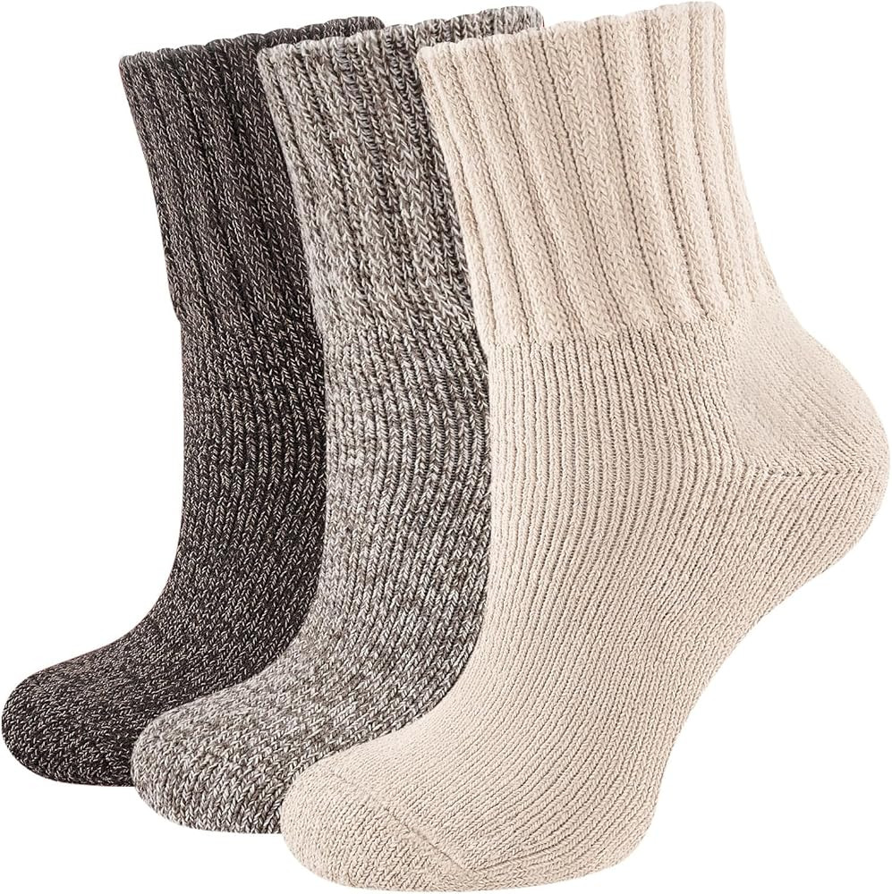 Thermal Socks for Women, 3 Pairs Warm Thick Full Cushioned Knit Winter Crew Wool Boot Socks, Cozy... | Amazon (US)