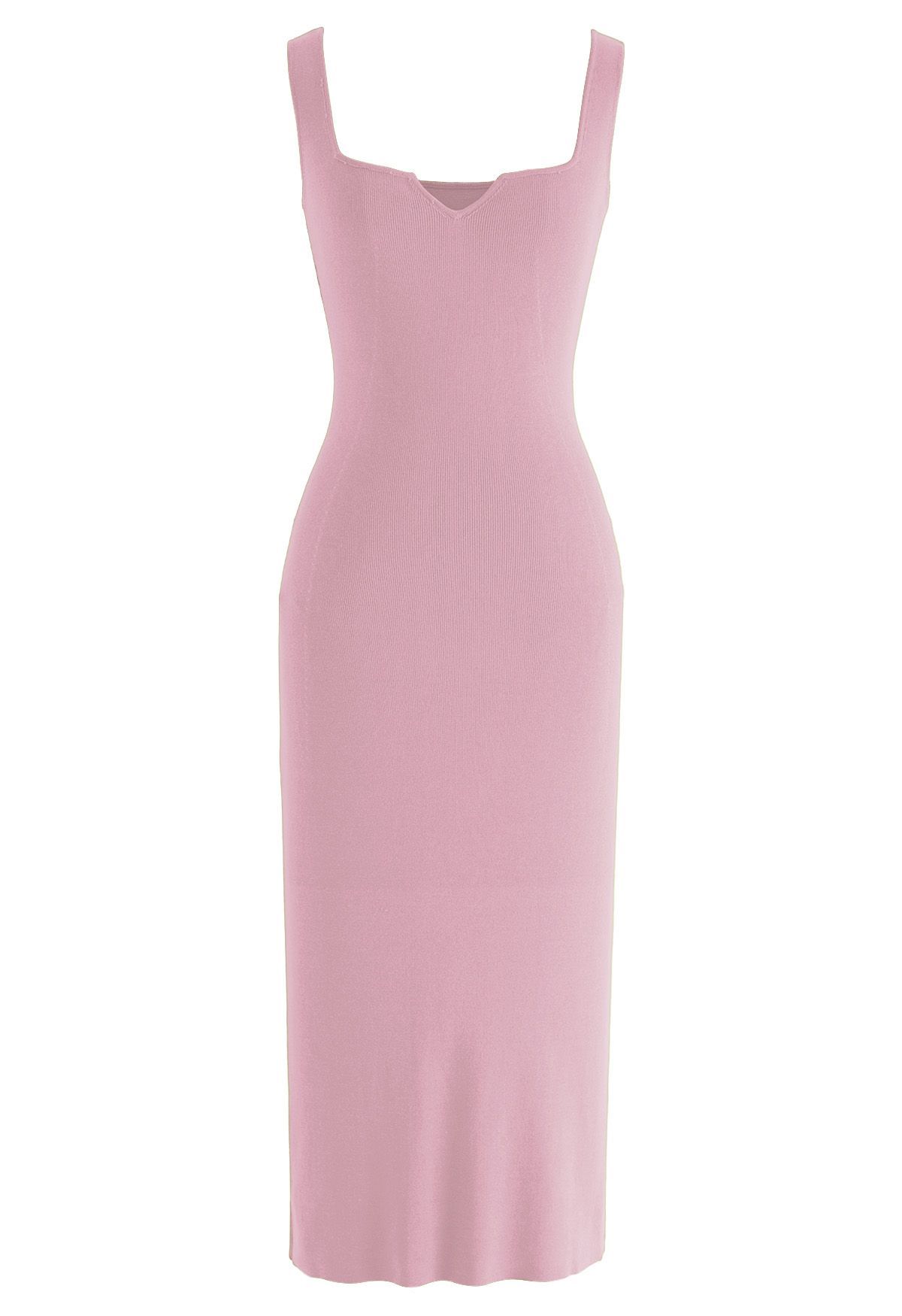 Notch Neckline Bodycon Knit Dress in Pink | Chicwish