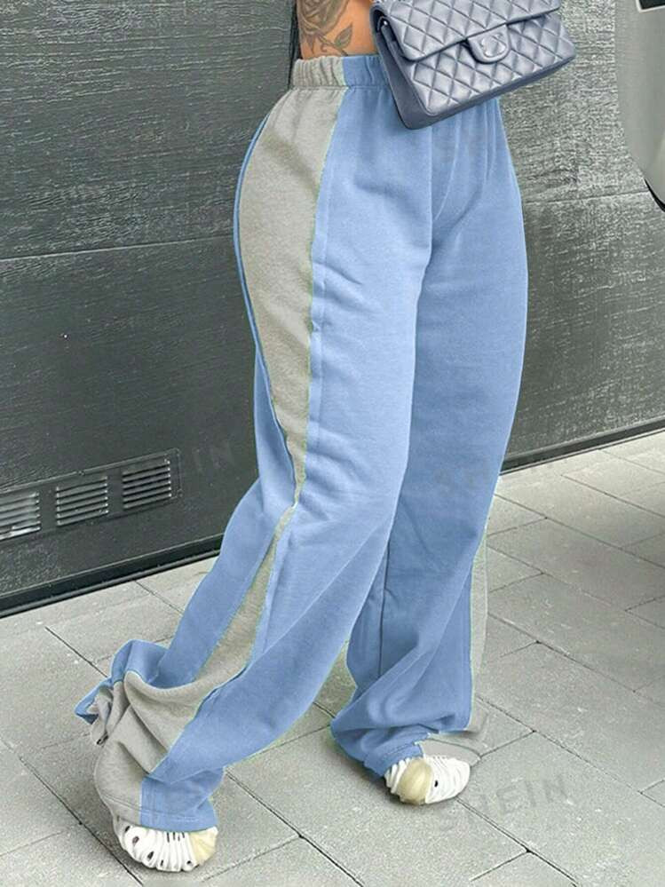 SHEIN Slayr Women Solid Color Patchwork Casual Elastic Waist Sweatpants | SHEIN