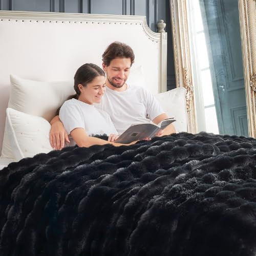 Cozy Bliss Faux Fur Throw Blanket for Couch, 60 * 80 Inches Black | Amazon (US)