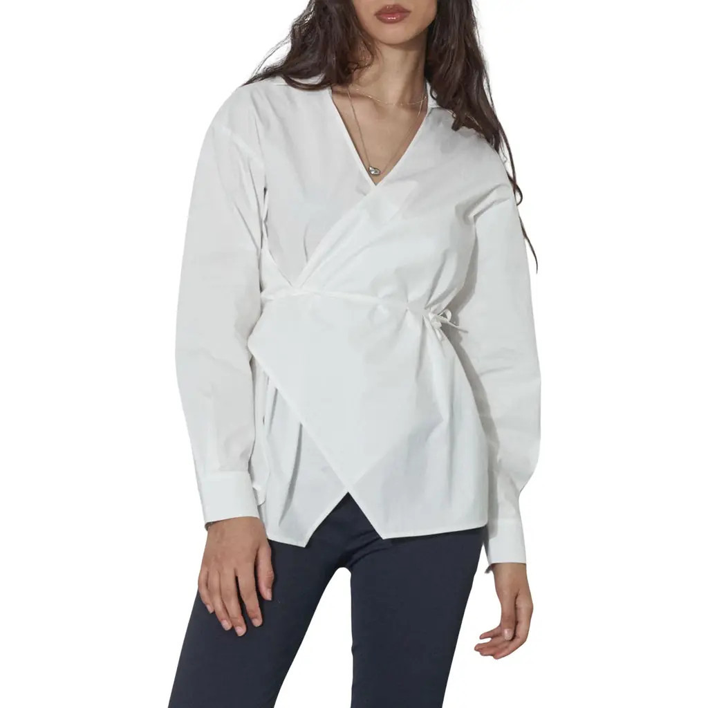 Find Me Now Mukkda Cotton Wrap Top in White at Nordstrom, Size Medium | Nordstrom