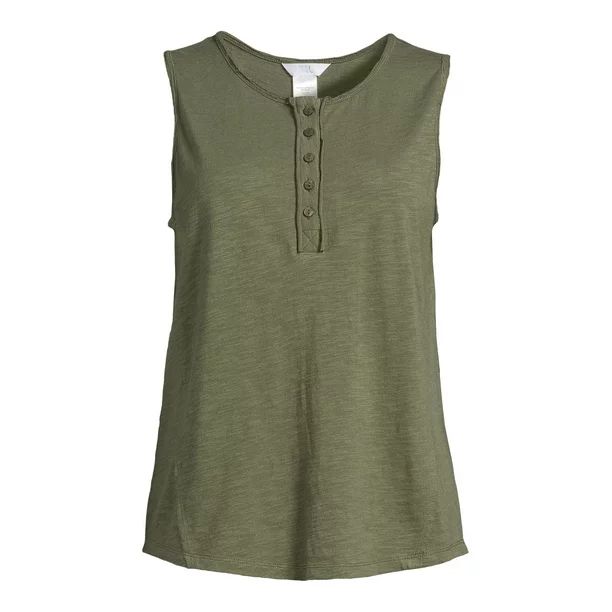Time and Tru Women's Henley Tank with Fashion Raw Edge Detail | Walmart (US)