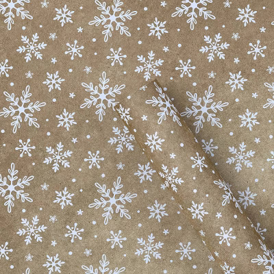 30" 20 sq ft Christmas Roll Wrap White Snowflakes on Brown Kraft - Wondershop™ | Target