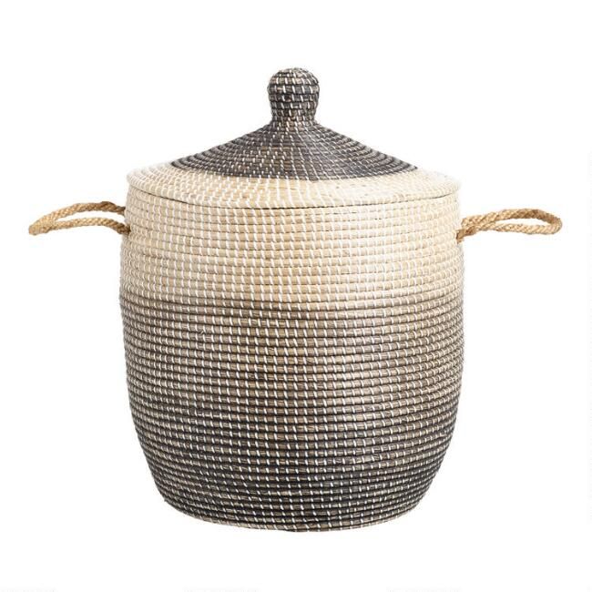 Ombre Seagrass Amelia Tote Basket with Lid | World Market