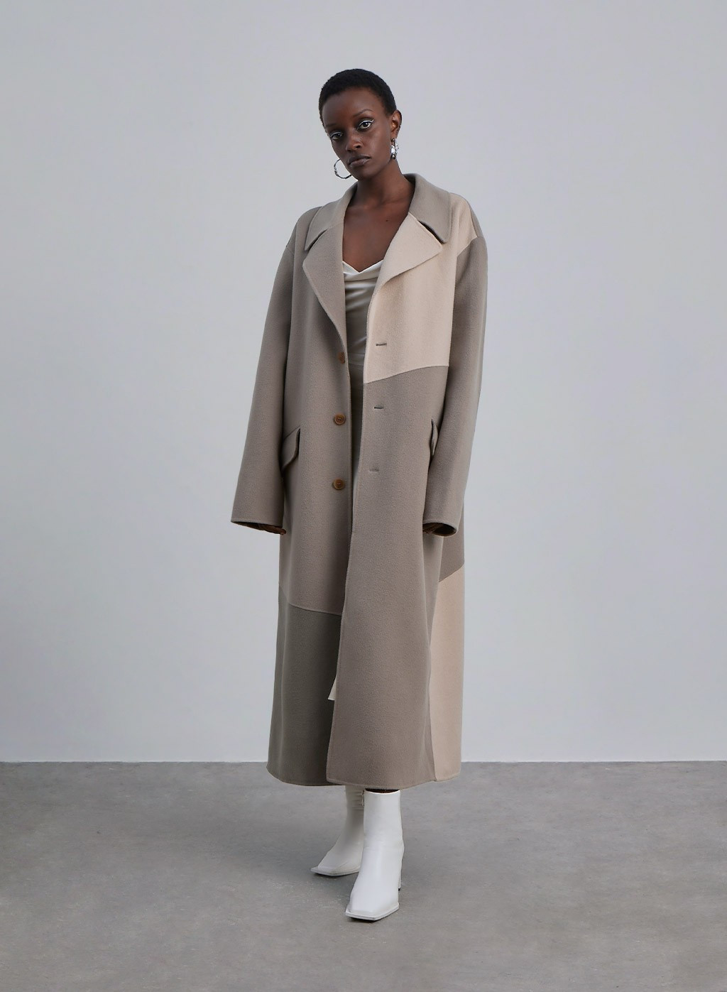 Unisex Paneled Pure Wool Coat | Silk Maison