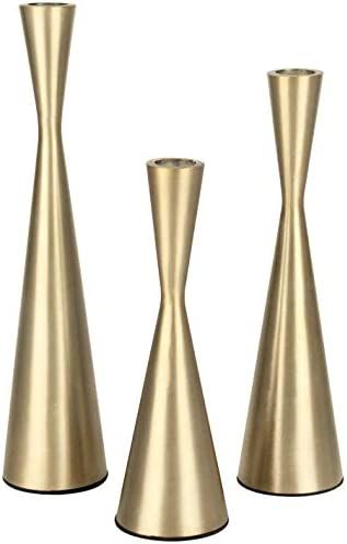 Vixdonos Brass Gold Taper Candlestick Holders Metal Candle Holders Set of 3 Table Decorative Cand... | Amazon (US)