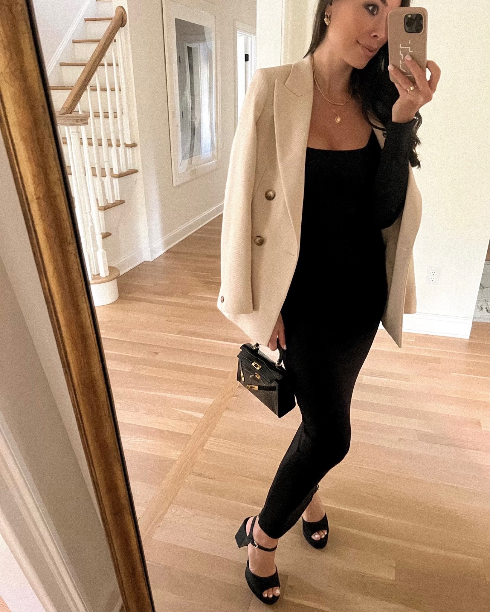 Kat Jamieson of With Love From Kat wears a Skims dress, blazer, and platform heel sandals. Formal, cocktail party, date night. 

#LTKshoecrush #LTKSeasonal