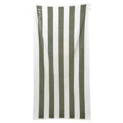 Sunnylife Beach Towel Vacay Olive Stripe 70.9"x35.4" Premium Cotton Pool Towel | Target