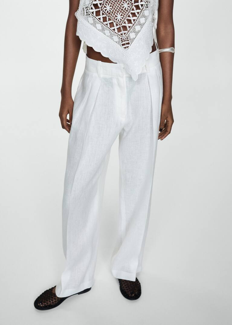 100% linen wideleg pants -  Women | Mango USA | MANGO (US)