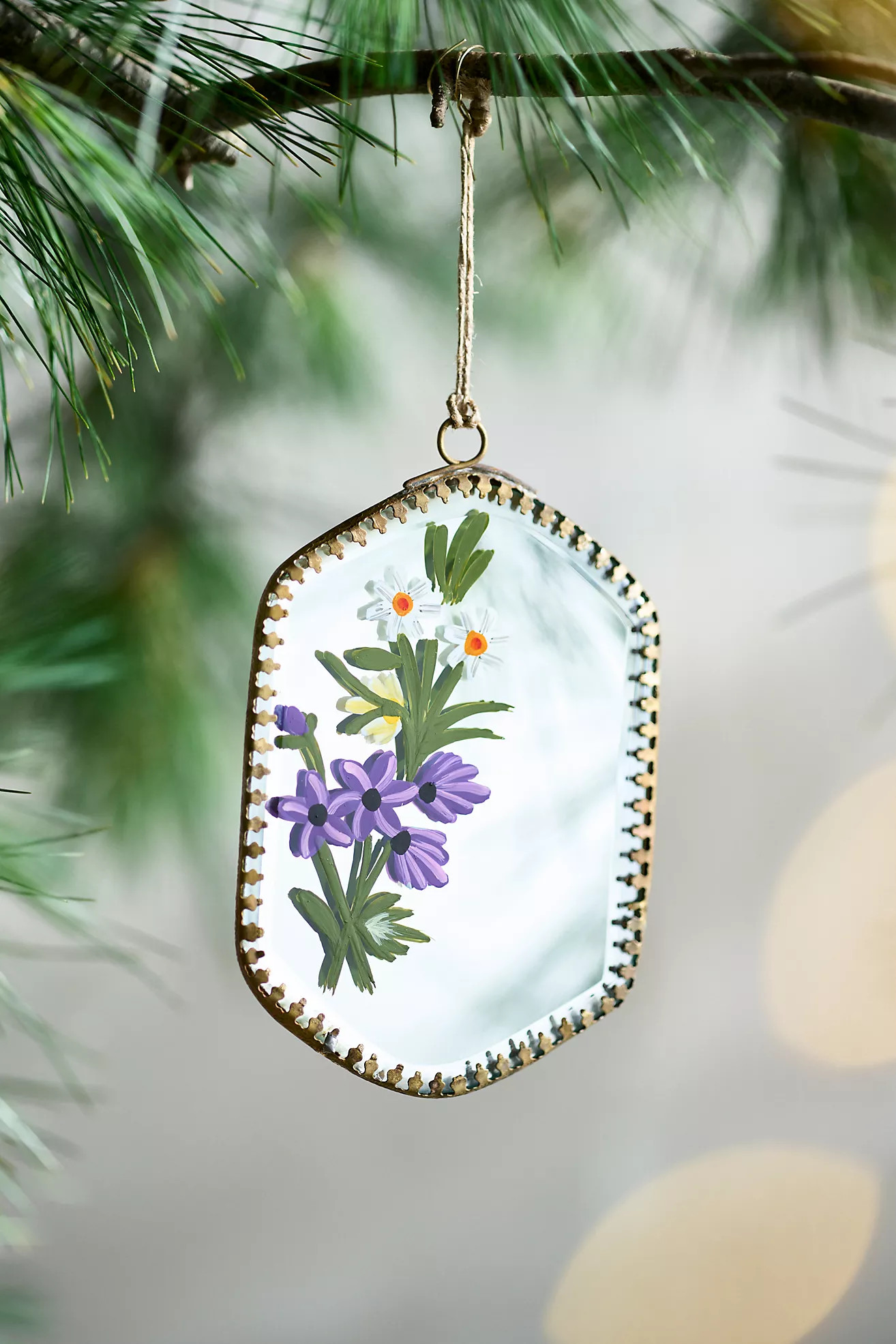 Floral Mirror Ornament, Hexagon | Anthropologie (US)