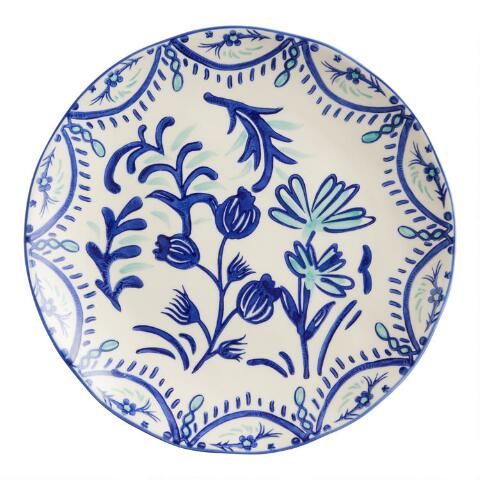 Blue And Aqua Floral Hand Painted Dinner Plate | World Market