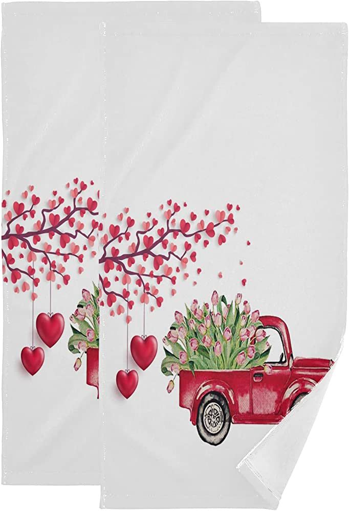 Happy Valentine's Day Love Truck Hand Bath Towel Highly Absorbent Soft Hanging Towels Red Pink He... | Amazon (US)