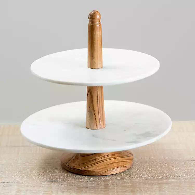 New!Mango Wood and Marble 2-Tier Server | Kirkland's Home