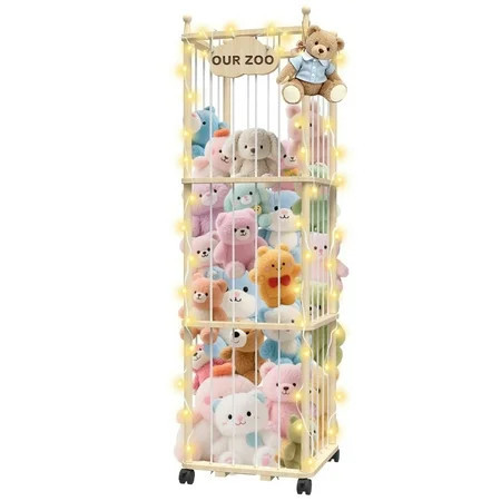 G TALECO GEAR Stuffed Animal Storage Zoo Extra Large Stuffed Animal Holder Space Save Toy Organizer with Wheels for Nursery Playroom Bedroom, Wood, Natural | Walmart (US)
