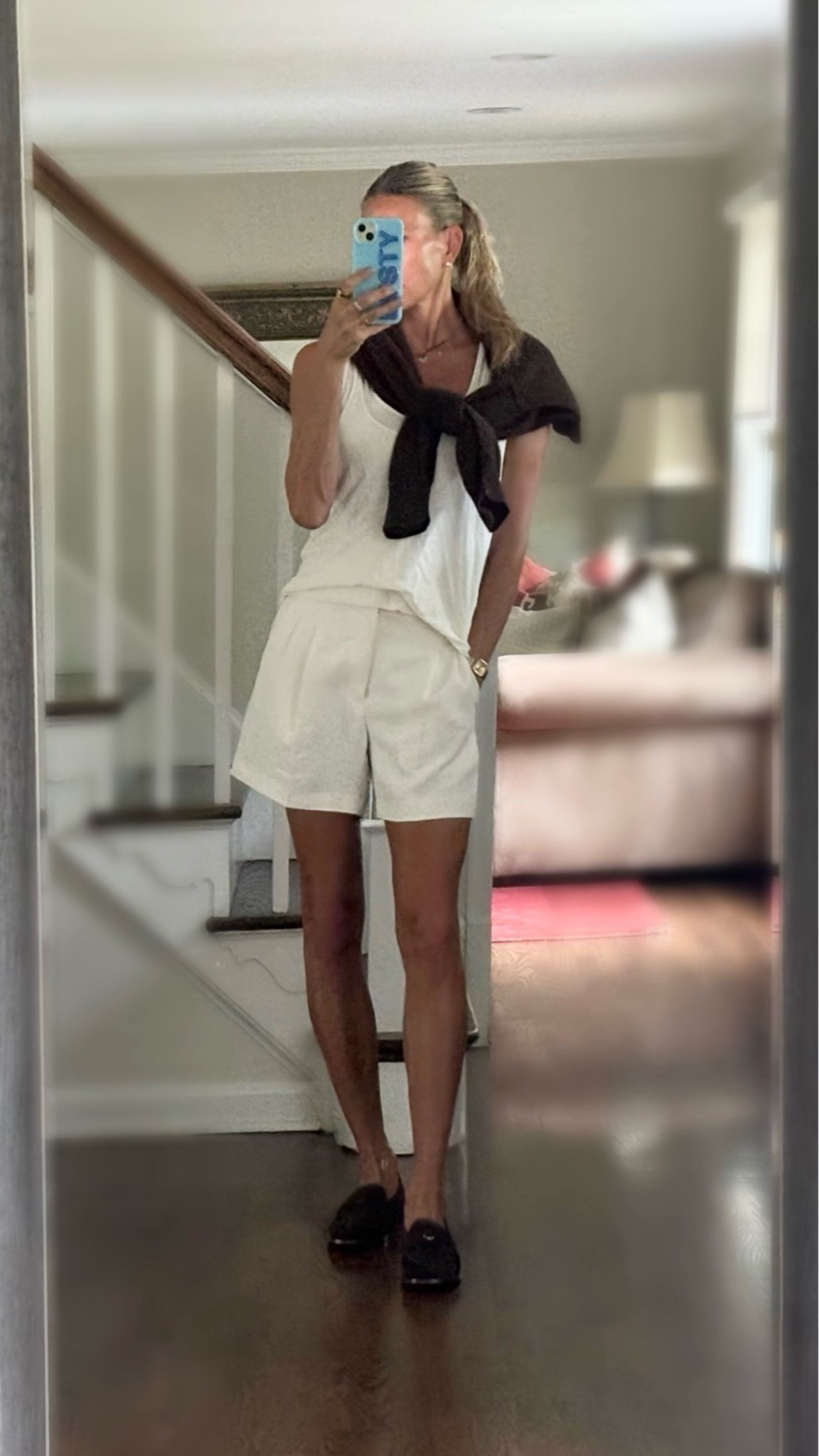 Starting to think about how to transition some summer pieces into fall! Trouser shorts with loafers and a sweater in case it gets cold is the perfect combo!

#LTKootd #LTKOver40
