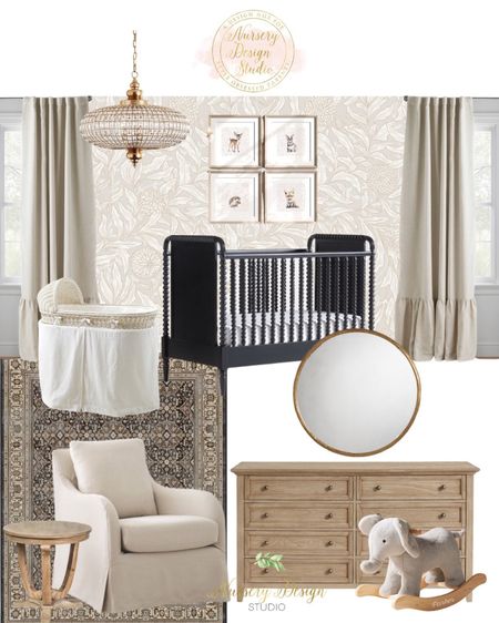 Gorgeous timeless nursery design, chandelier, black crib, black rug, washable rug 

#LTKHome #LTKBump #LTKSaleAlert