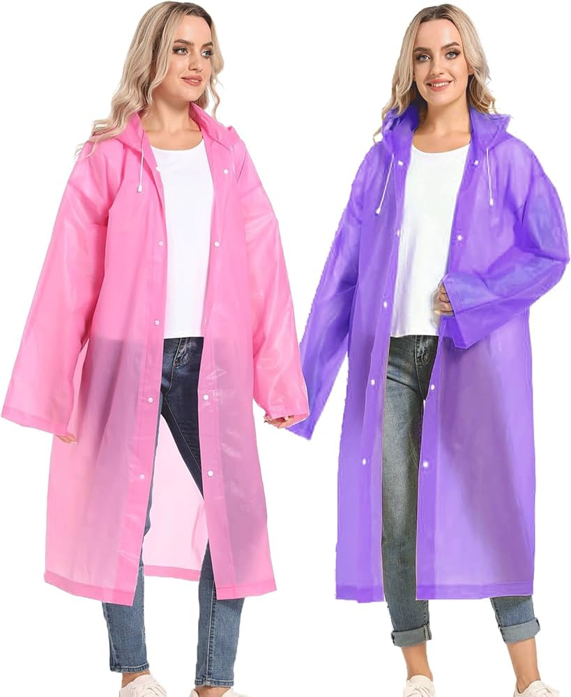 2PCS Rain Ponchos for Adults Reusable Raincoats Emergency Survival With Hoods And Sleeves for Wom... | Amazon (US)