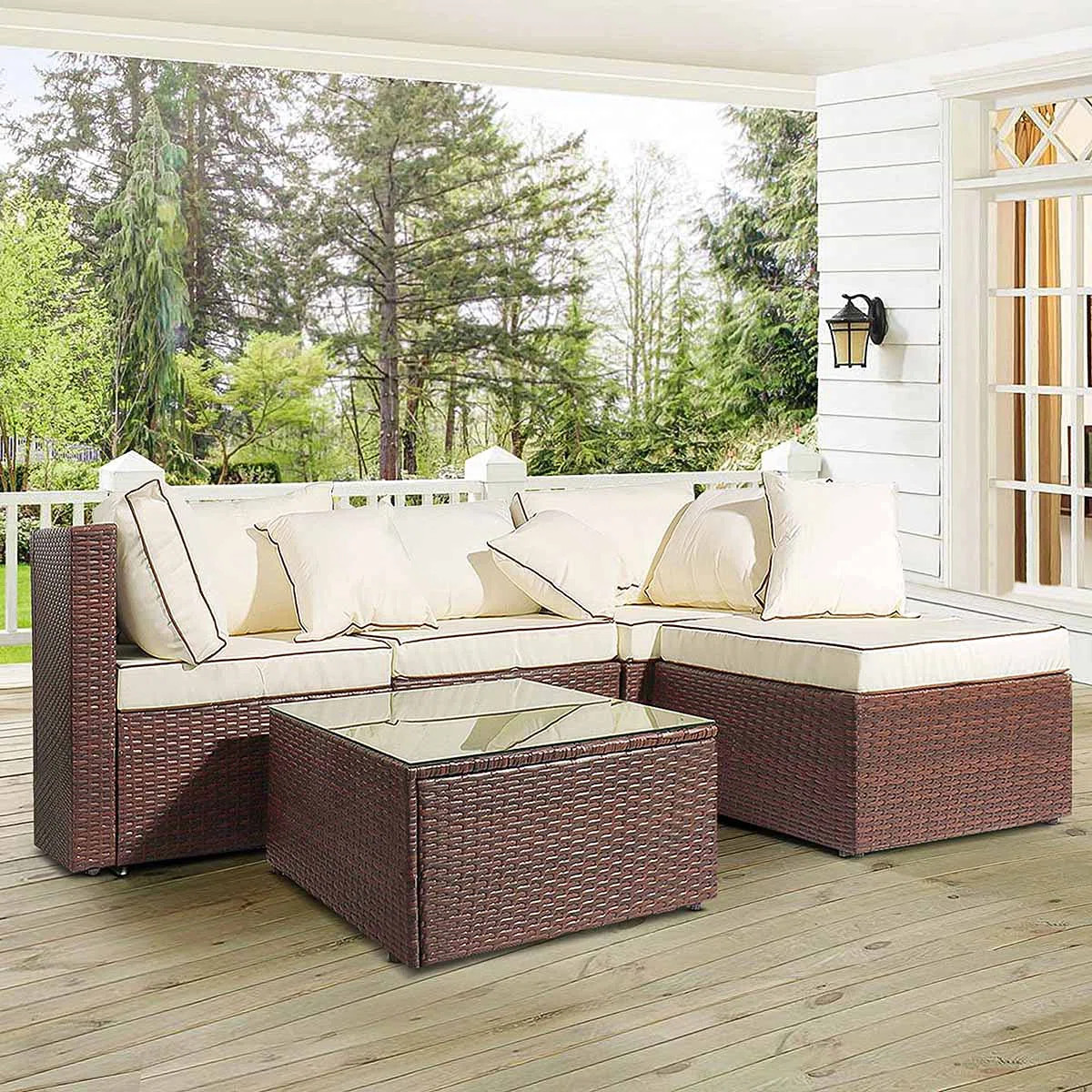 84.5'' Wide Outdoor Wicker Left Hand Facing Patio Sectional with Cushions | Wayfair North America