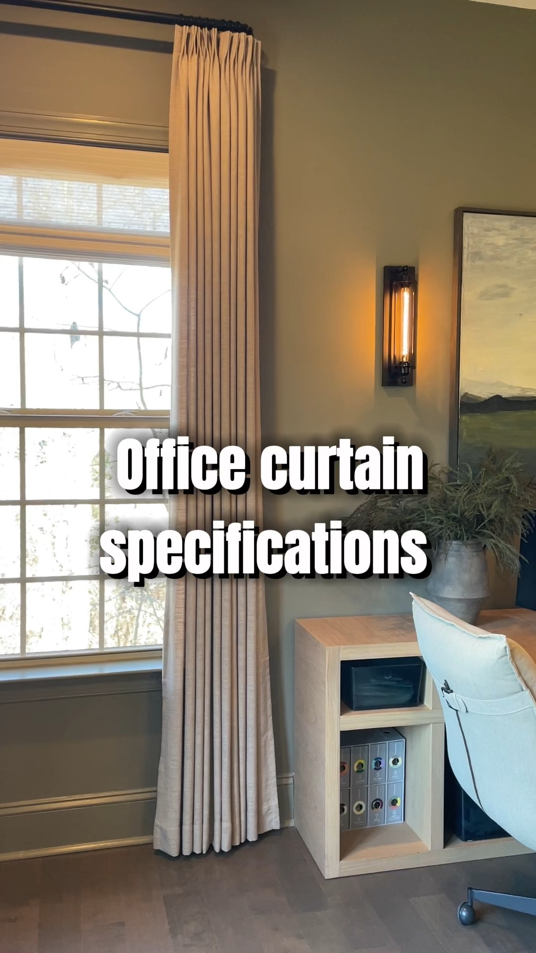 Office curtains specifications 
Color: Gray Beige
Size: 52W x 108L
Ceiling height: 10 ft

#LTKhome 

#LTKVideo