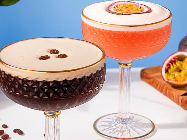 VEMACITY - Embossed Espresso Martini Glasses Set of 2 - Gold Rim Coupe Glasses for Cocktails, Cha... | Amazon (US)