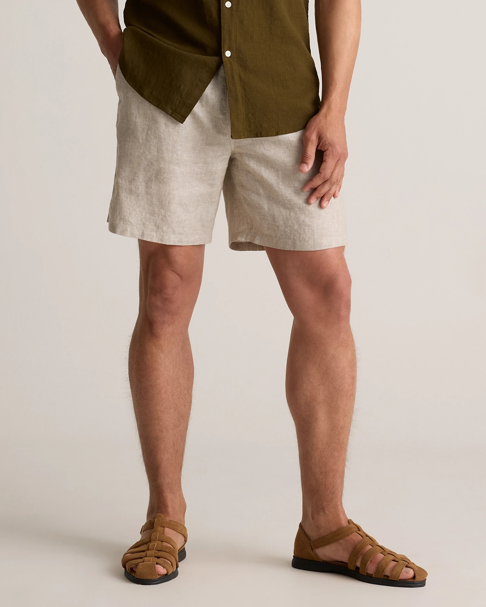 100% European Linen Drawstring Beach Short in Flax | Quince